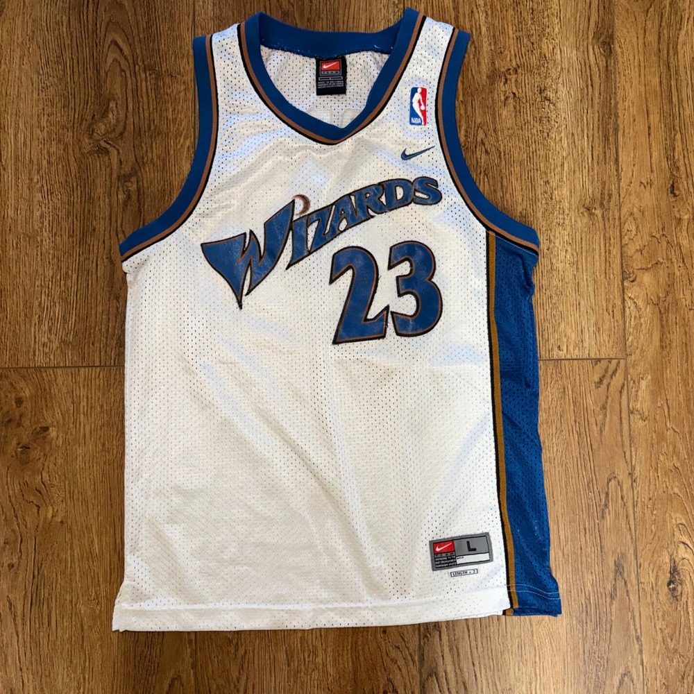 Y2K Nike Michael Jordan Washington Wizards 23 Jersey Youth Large White Mesh NBA